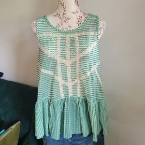 Light Green and Cream Women's Top By FREE PEOPLE | Size L